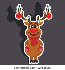 Vector illustration of a cartoon stickers set of isolated christmas object - Santa's deer