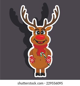 Vector illustration of a cartoon stickers set of isolated christmas object - Santa's deer