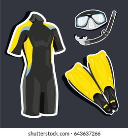 Vector illustration of a cartoon stickers set of divers