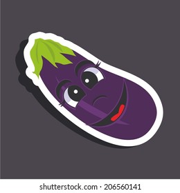 Vector illustration of a cartoon stickers of vegetables - funny eggplant