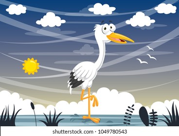 Vector Illustration Of Cartoon Stork