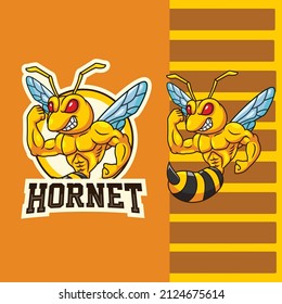 Vector Illustration Of Cartoon Strong Hornet Design Template	