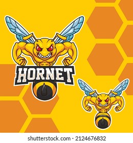 Vector Illustration Of Cartoon Strong Hornet Design Template	