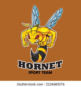 Vector Illustration Of Cartoon Strong Hornet Design Template	