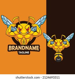 Vector Illustration Of Cartoon Strong Hornet Design Template	