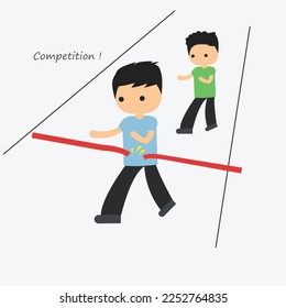 Vector illustration of a cartoon student winning a running race. according to content that describes competition