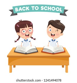 Vector Illustration Of Cartoon Students