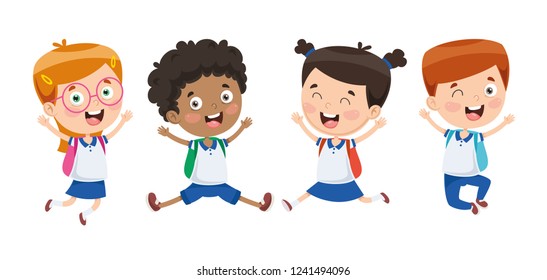 Vector Illustration Of Cartoon Students