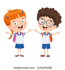 Vector Illustration Of Cartoon Students