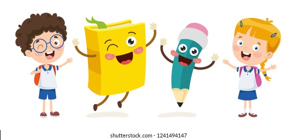 Vector Illustration Of Cartoon Students