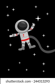 Vector illustration in cartoon style of astronaut floating weightless in outer space