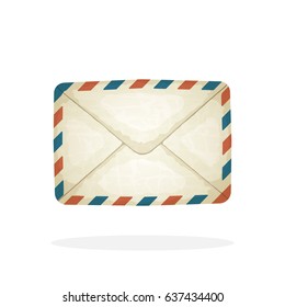 Vector illustration in cartoon style. Closed vintage mail envelope from old paper. Not read incoming message. Decoration for greeting cards, prints for clothes, posters