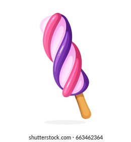 Vector illustration in cartoon style. Colored spiral Popsicle ice lolly. Decoration for menus, signboards, showcases, prints for clothes, posters, wallpapers