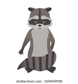 Vector illustration in cartoon style, cute raccoon on white.