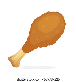 Vector illustration in cartoon style. Deep-fried chicken leg. Unhealthy food. Decoration for patches, prints for clothes, badges, posters, emblems, menus