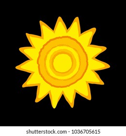 Vector illustration of cartoon style designed sun isolated on black background