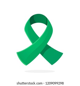 Vector illustration in cartoon style. Emerald or jade ribbon, international symbol of awareness about hepatitis B and liver cancer. Isolated on white background