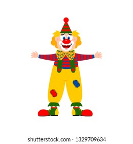 Vector illustration in cartoon style. Funny cute clown. Circus, focus, magic. 