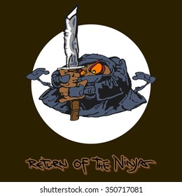 VECTOR ILLUSTRATION IN CARTOON STYLE. FUNNY JUMPING NINJA
