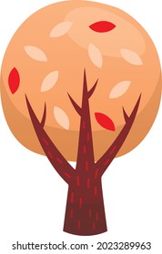 Ilustración Vectorial En Estilo De Caricatura Con Gradientes. Árbol Estilizado En Fondo Blanco. Árbol redondeado con tronco marrón con textura y hojas rosadas masa