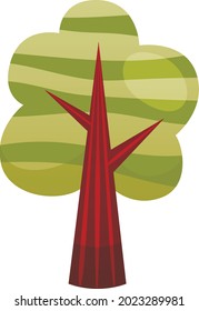 Vector Illustration In Cartoon Style With Gradients. Stylized Tree On White Background. Tree With Brown Trunk And Green Leaves Mass With Stripes