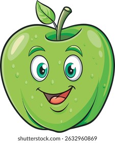 vector illustration of a cartoon style green apple on a white background