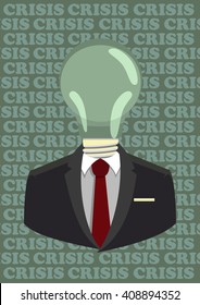 Vector illustration. Cartoon style. Human with light bulb in stead of his head. Concept of idea. Stress, crisis!