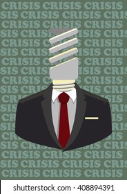 Vector illustration. Cartoon style. Human with light bulb in stead of his head. Concept of idea. Stress, crisis!