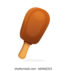 Vector illustration in cartoon style. Ice cream choc-ice. Ice cream ice lolly with chocolate glaze. Decoration for menus, signboards, showcases, prints for clothes, posters, wallpapers