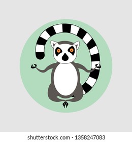 Vector illustration. Cartoon style icon of meditating lemur. Cute character for different design.