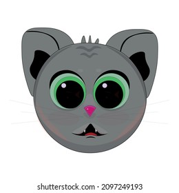 Vektorgrafik im Cartoon-Stil. isolierter Katzenkopf. Großaugenkatze mit Fischaugen