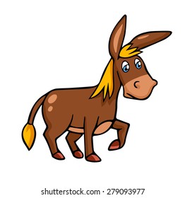 Vector illustration in cartoon style isolated on white. Donkey.