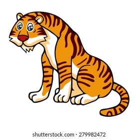 Vector illustration in cartoon style isolated on white. Tiger.
