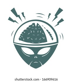 Vector illustration of cartoon style mega brain alien 