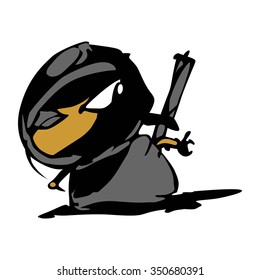 A VECTOR ILLUSTRATION IN CARTOON STYLE. NINJA GIRL PREPARES TO ATTACK.