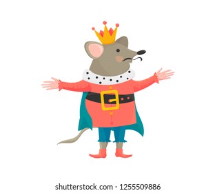 Vector Illustration in a cartoon style: Nutcracker Mouse King character. Happy Nutcracker Mouse King isolated.