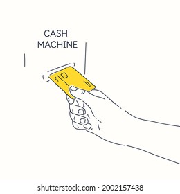 Ilustración vectorial en un estilo de caricatura. La mano de las personas tiene una tarjeta de crédito.