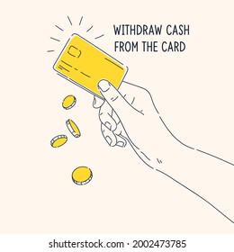 Vector illustration in a cartoon style. The persons hand is holding a credit card.