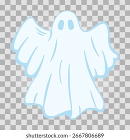 Ilustración vectorial en estilo de dibujos animados para carteles, decoraciones e impresión. Un fantasma dibujado sobre un fondo transparente. Para Halloween.