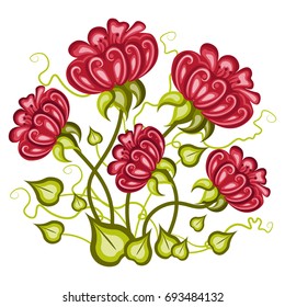 Vector illustration in a cartoon style. Red flowers