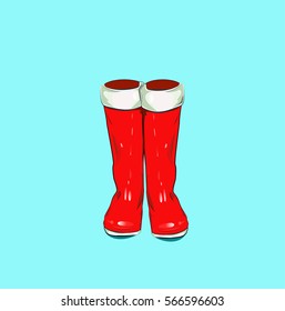 Vector illustration in a cartoon style.Red rubber boots for wet weather. It is perfect for fashion illustration,post cards or wall posters and advertisement.
