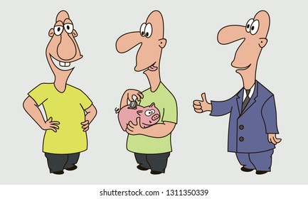 Vector illustration in cartoon style. 
A set of male emotions on the face. 