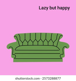 Vector illustration in cartoon style showing a sofa with a caption.