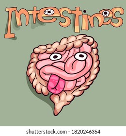 Vector illustration in cartoon style. The stylized image of the intestines. The intestines are a character.Internal human organs. Drawn by hand.