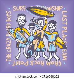Vector illustration of cartoon style surfers.