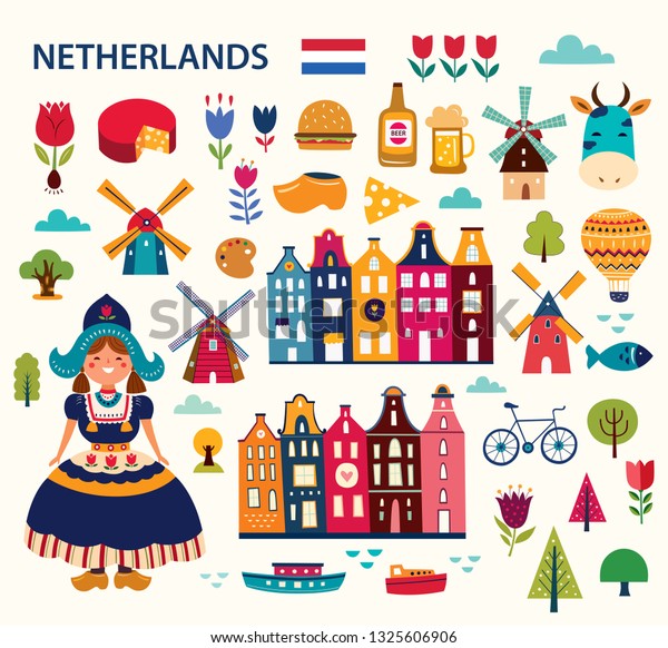 Vector Illustration Cartoon Style Symbols Netherlands Stock Vector 