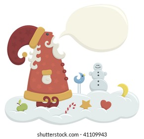 Vector illustration of cartoon style talking Santa