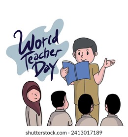 vector illustration cartoon style of a teacher reading to a group of children. KnowledgeForAll