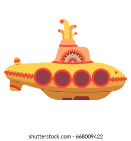 Vector Illustration In A Cartoon Style. Yellow Submarine - The Main Attribute Of The Beatles Music Group