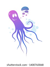 vector illustration cartoon stylized octopus in gradient color on a white background
